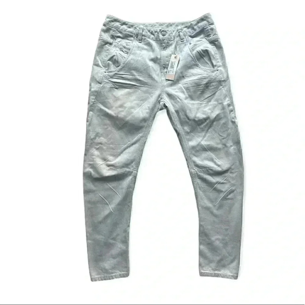 NWT Diesel Fayza Harem Striped Relaxed Boyfriend Jeans in Light Blue and White
